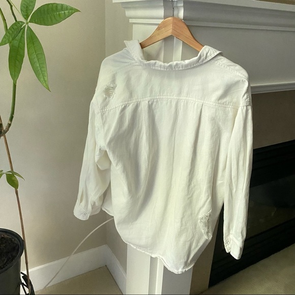 ONE WAY White Distressed Oversized Button Up Shirt - Picture 8 of 9